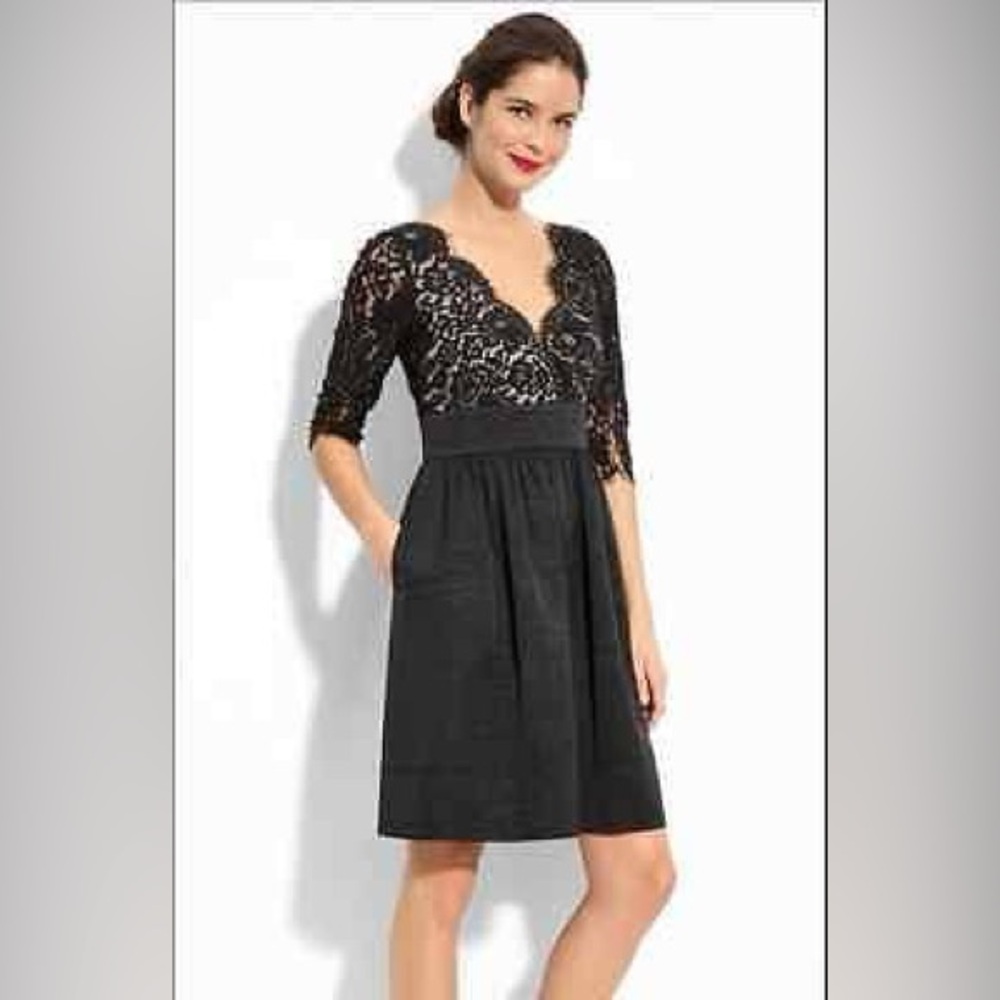 Eliza J Tan and Black Fit and Flare Cocktail Dress